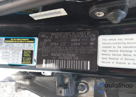 2014 Kia Cadenza Premium/Limited из США, поврежденный, VIN KNALN4D74E5166963